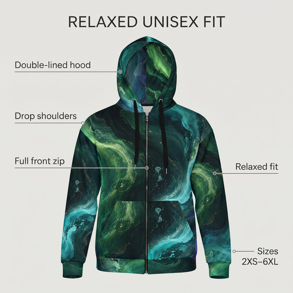 Emerald Tides unisex zip hoodie product image