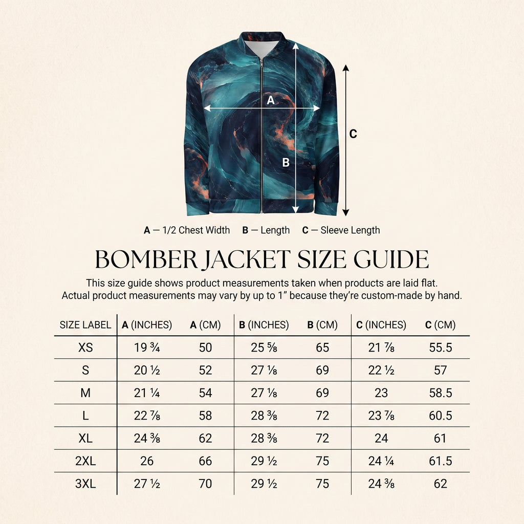 Neon Nebula unisex bomber jacket size guide