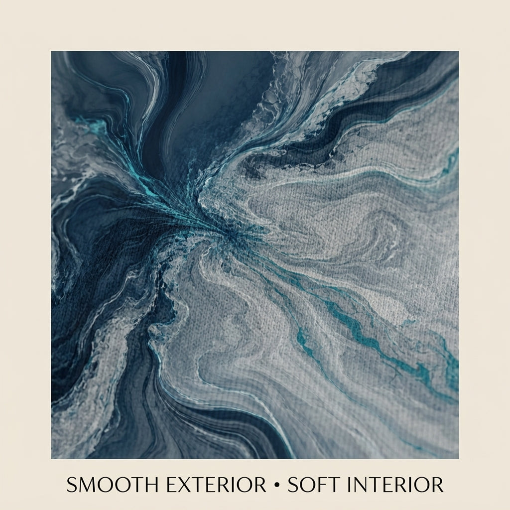 Close-up of the Tidal Convergence sweatshirt navy and turquoise print and fabric