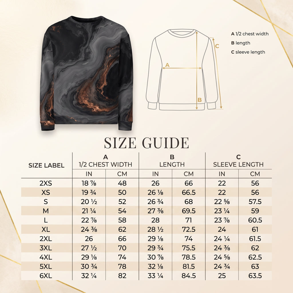 Molten Obsidian unisex sweatshirt size guide