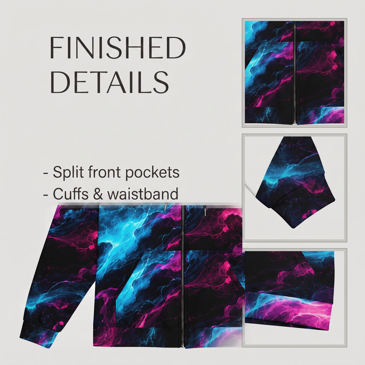 Neon Vortex unisex zip hoodie product detail image