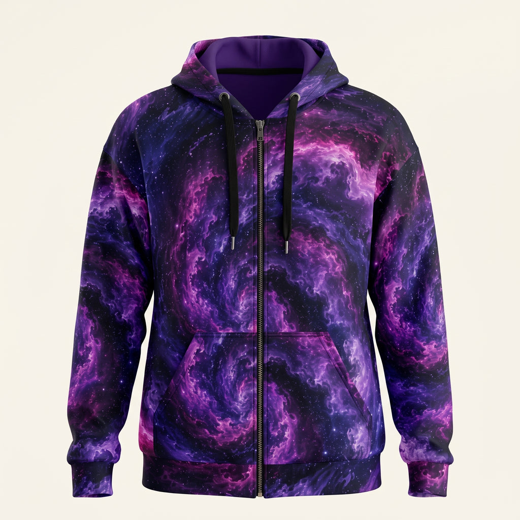 Cosmic Vortex unisex zip hoodie product information graphic