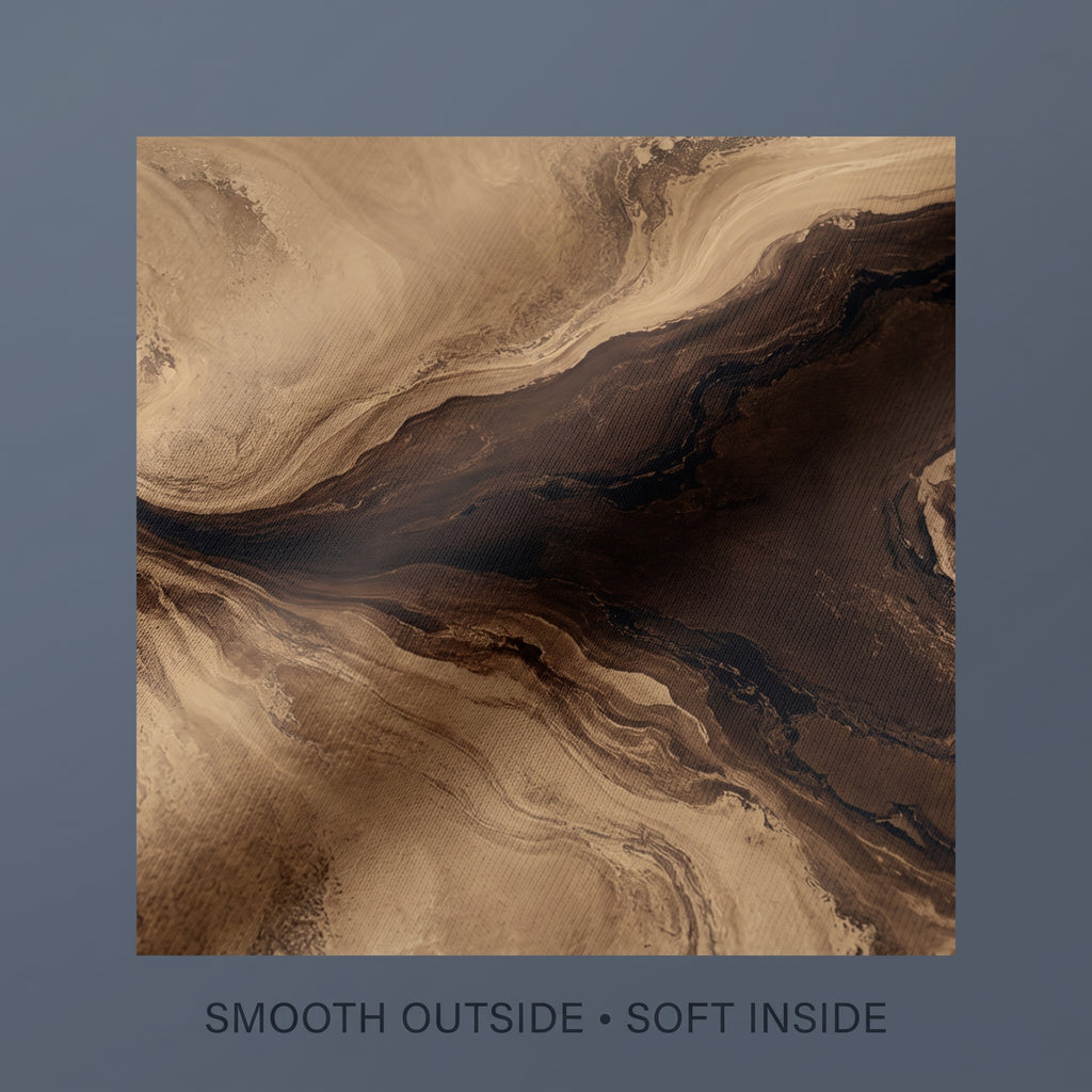 Close-up of the Terra Strata sweatshirt beige and brown print and fabric