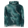 Abyssal Current unisex hoodie, front view – teal and turquoise ocean marble print
