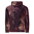 Ember Eclipse unisex hoodie, front view – burgundy, plum and copper abstract print