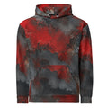 Red & Black Abstract unisex hoodie, front view – red, charcoal and black distressed print