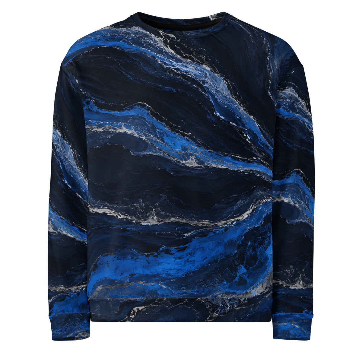 Midnight Velocity Cobalt Compression blue abstract all-over print sweatshirt front view