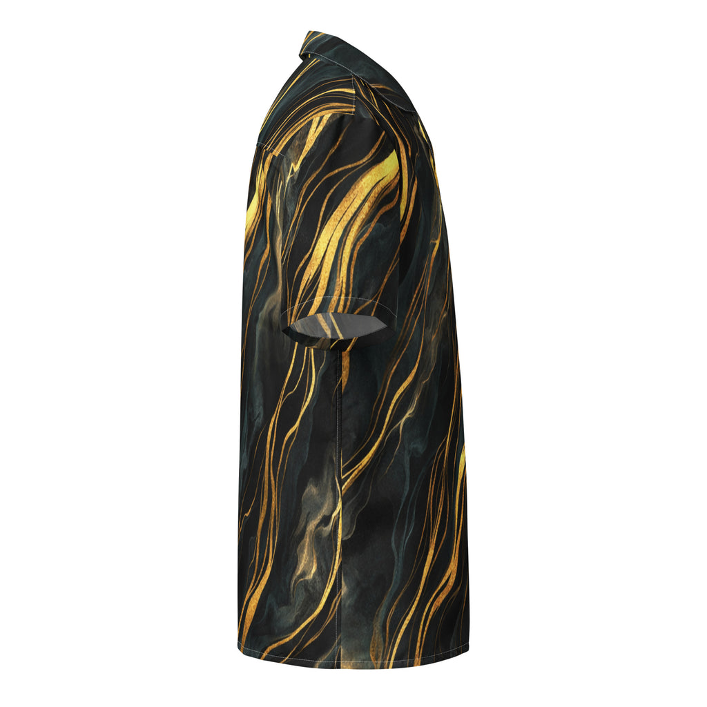 Obsidian Mirage Flow black and gold button-up shirt, right side view product mockup