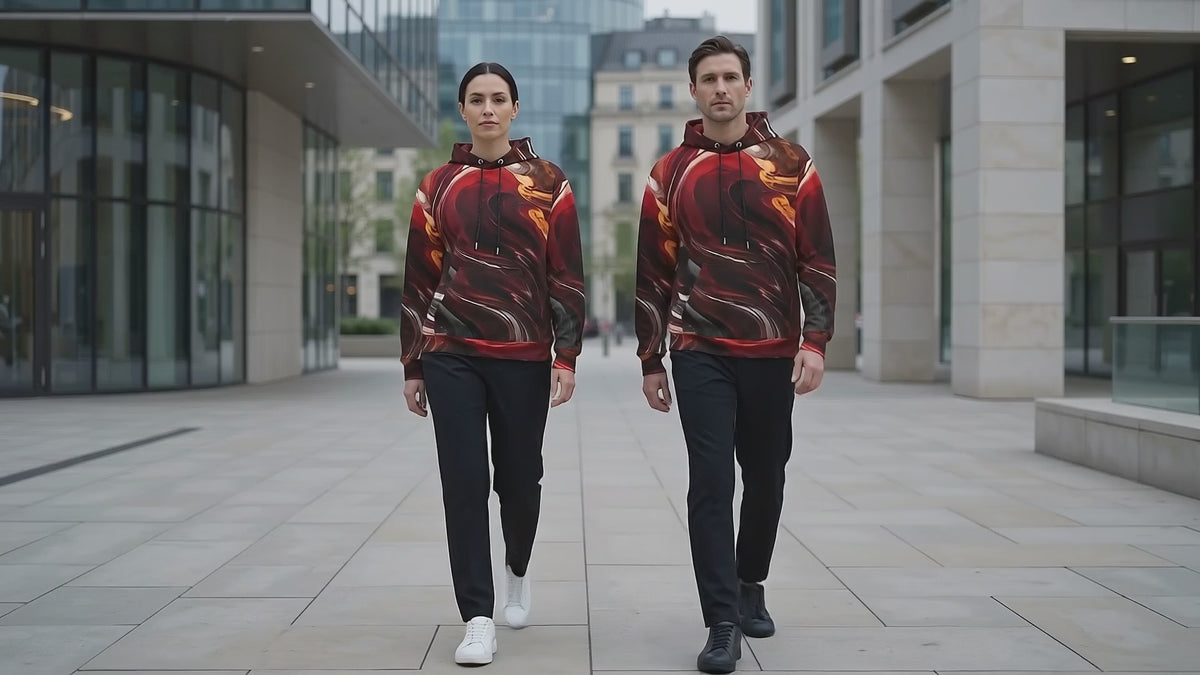 Crimson Vortex unisex hoodie product video