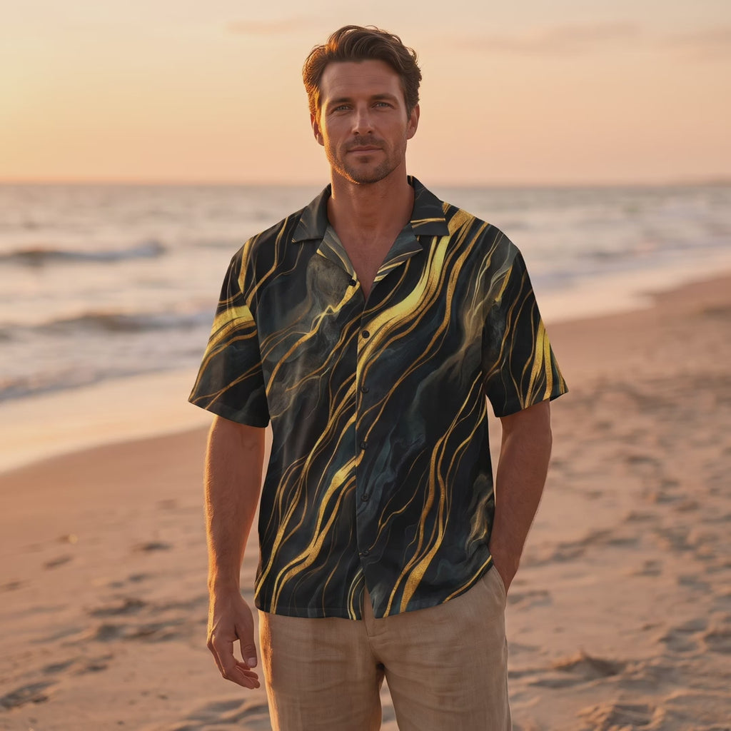 Obsidian Mirage Flow black and gold button-up shirt listing video