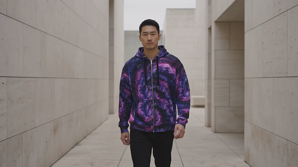 Cosmic Vortex unisex zip hoodie product video