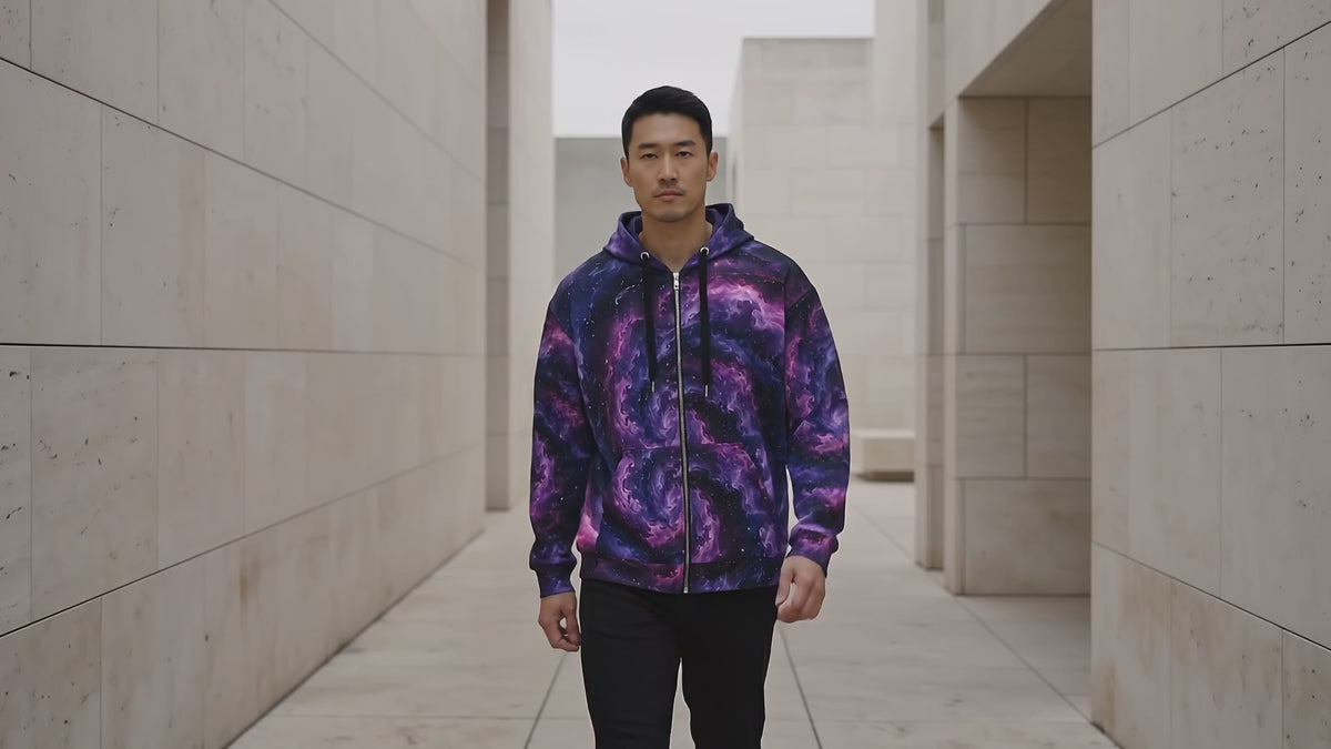Cosmic Vortex unisex zip hoodie product video