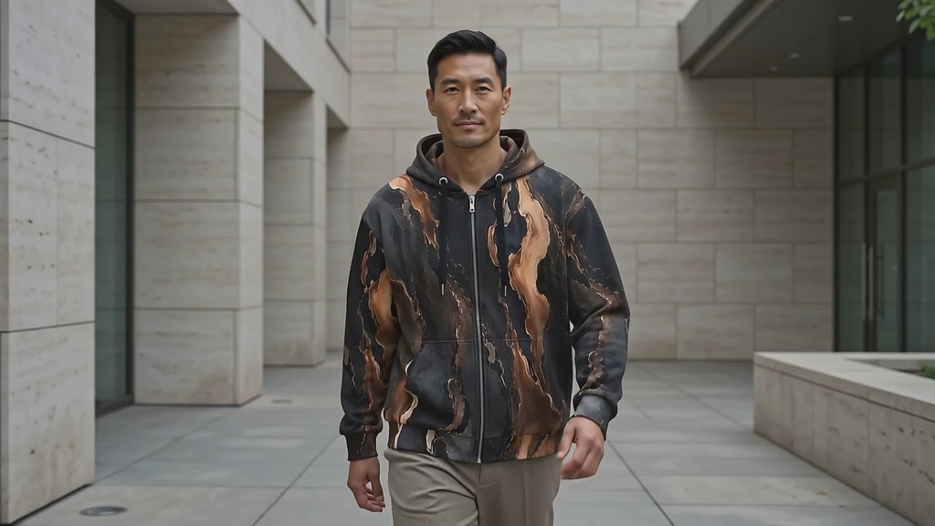 Molten Ember unisex zip hoodie product video