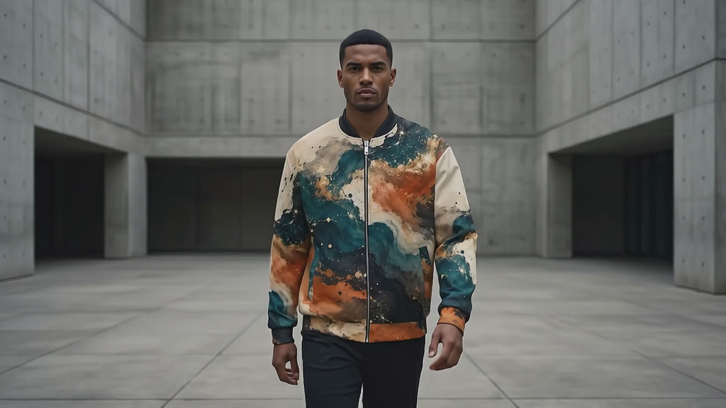 Ember Tide unisex bomber jacket product video