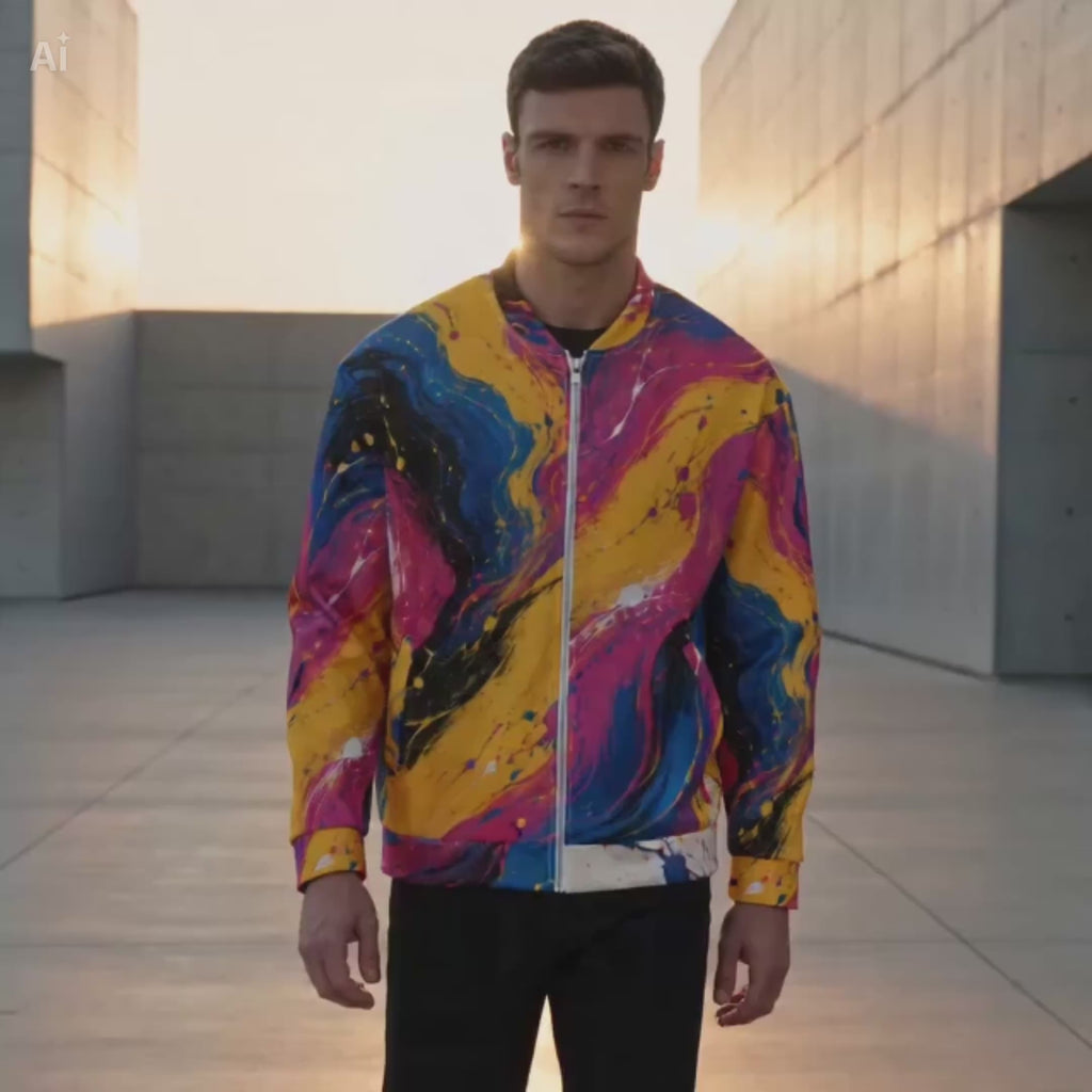 Chromatic Rush unisex bomber jacket product video