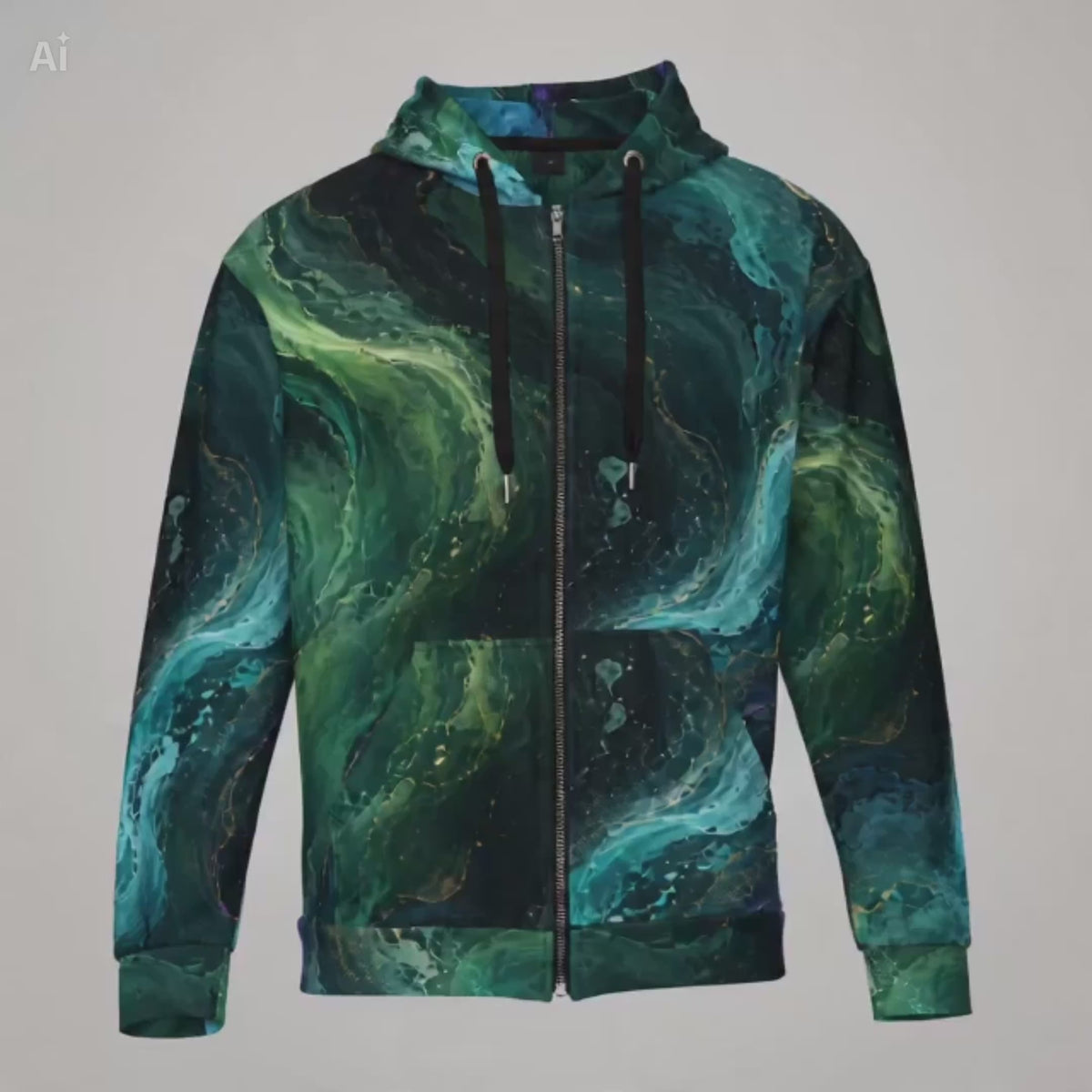 Emerald Tides unisex zip hoodie product video
