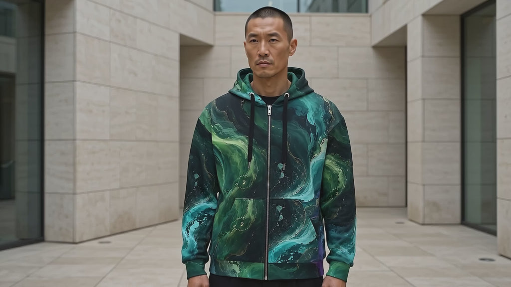 Emerald Tides unisex zip hoodie product video