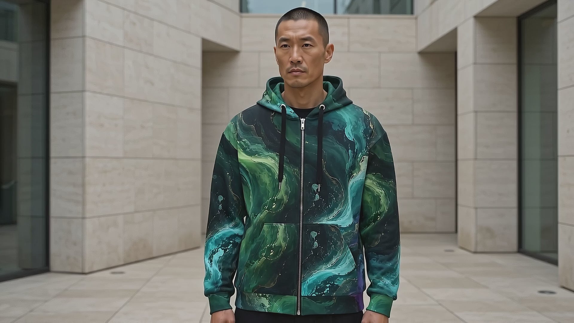 Emerald Tides unisex zip hoodie product video